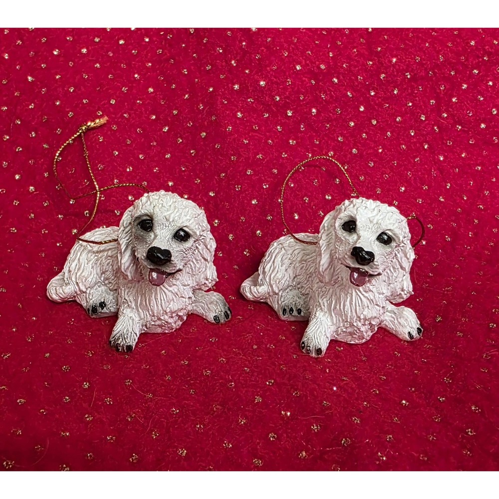 Bichon Frise Dog Christmas Ornaments Set‎ of 2 White Resin Canine Breed Puppy